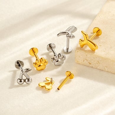 1 Adet Titanyum Alaşımlı Altın Renkli Piercing Küpe h5 Resim3