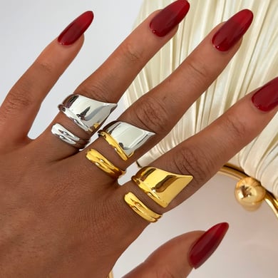 1 Piece  Casual Irregular Shape Stainless Steel  Gold Color  Statement Rings h5 Picture8