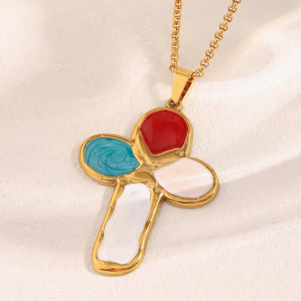1 Piece Retro Cross Stainless Steel Gold Color Pendant Necklace 2