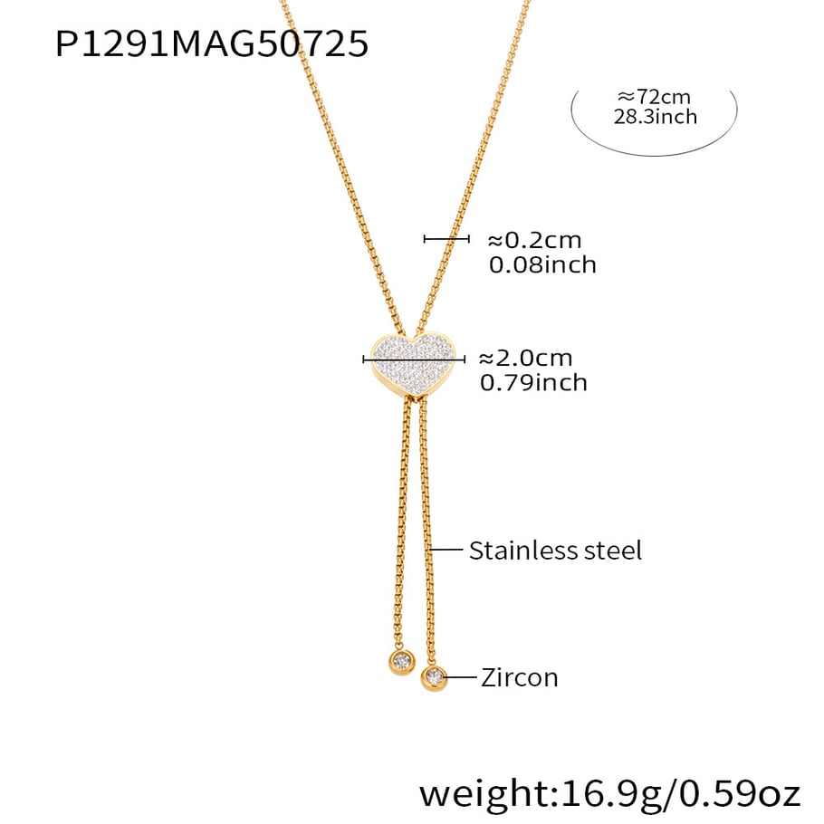 1 pezzo di collana con ciondolo a forma di cuore delicato in acciaio inossidabile color oro e zirconi da donna Immagine2