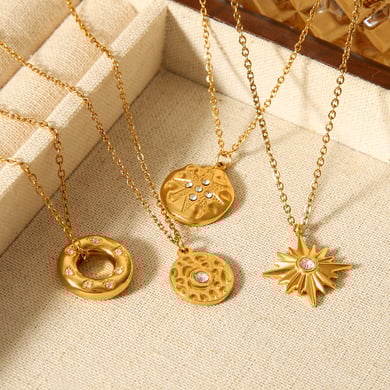 1 Piece Circle Stainless Steel Gold Color Zircon Women's Pendant Necklaces h5 Picture3