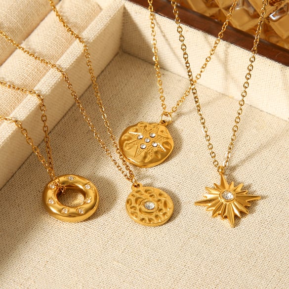 1 Piece Circle Stainless Steel Gold Color Zircon Women's Pendant Necklaces 2