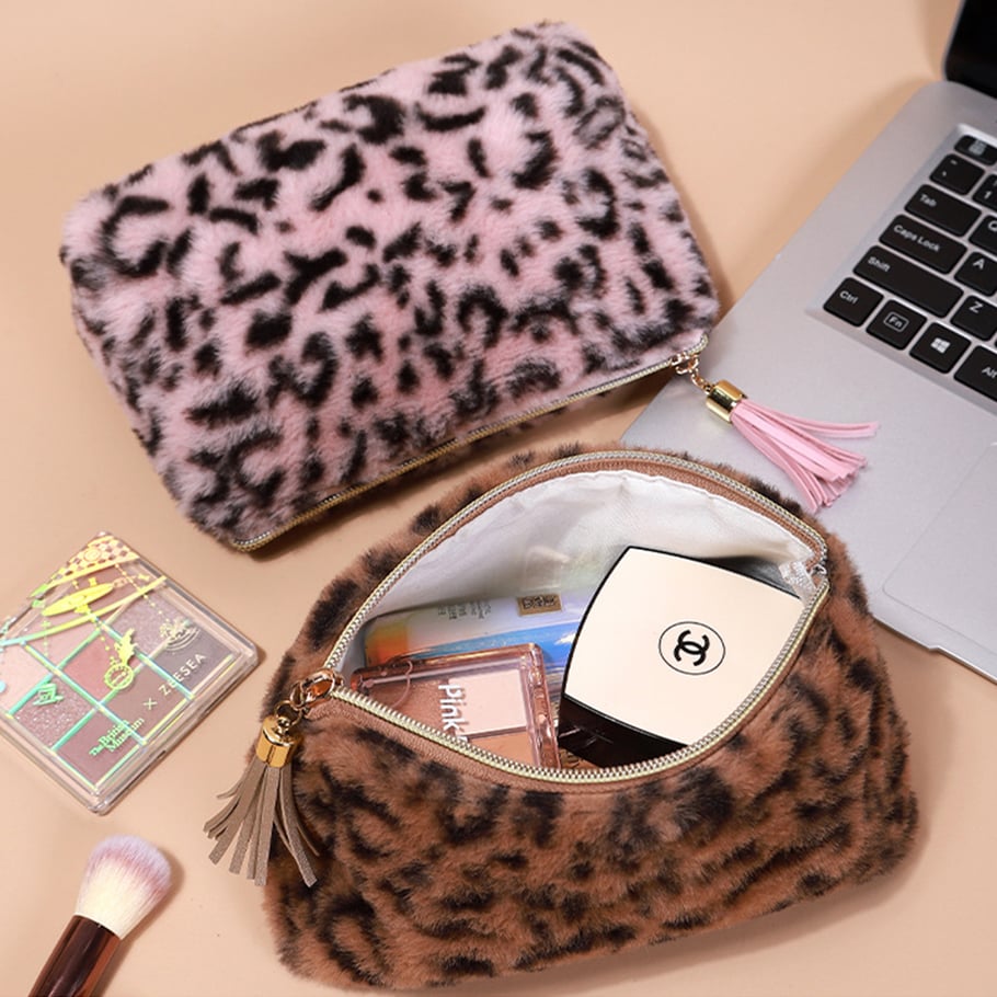 1 Stück Retro Leopard Plüsch Make-up Tasche Bild3