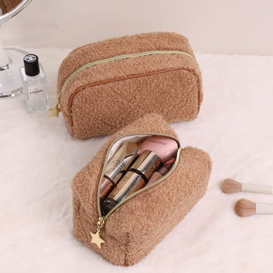 1 Stück einfache einfarbige Schminktasche aus Plüsch h5 Bild4