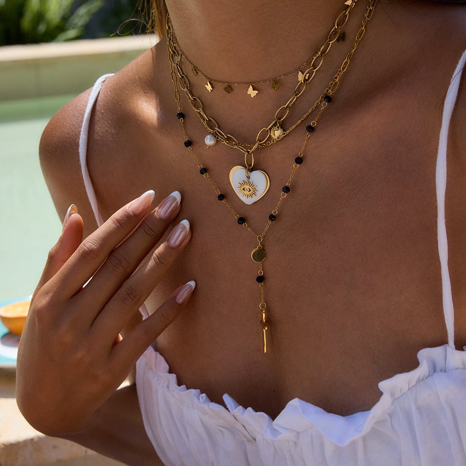 Collier avec pendentif en forme de cœur en acier inoxydable doré pour femme, 1 pièce Image4