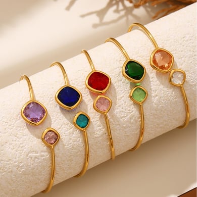 1 Pair Luxurious Rectangle Stainless Steel Gold Color Women's Bangles h5 Picture3