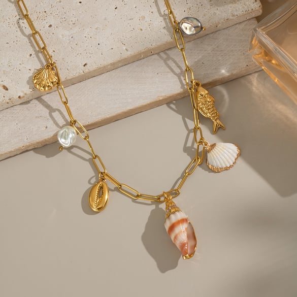 1 Piece Shell Stainless Steel Gold Color Pendant Necklace