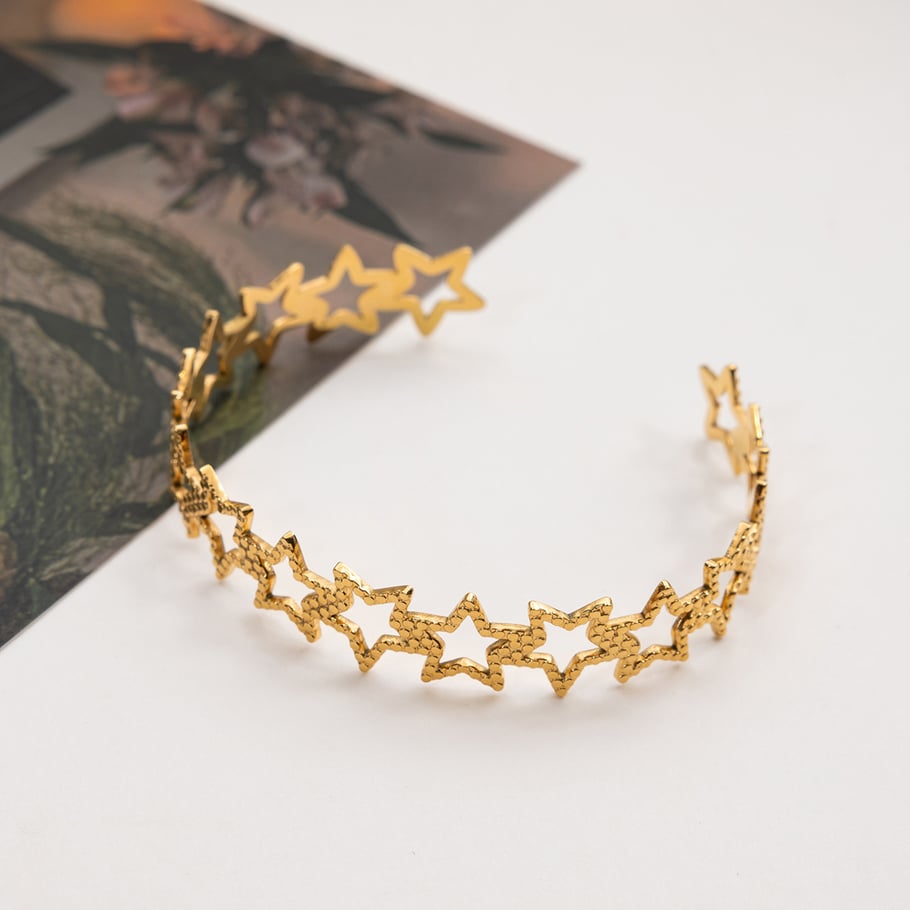 Bracelet classique en acier inoxydable couleur or pour femme, 1 pièce, motif étoile Image5
