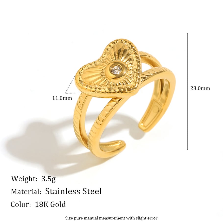 1 Piece Simple Series Casual Heart Stainless Steel   Gold Color  Statement Rings Picture2