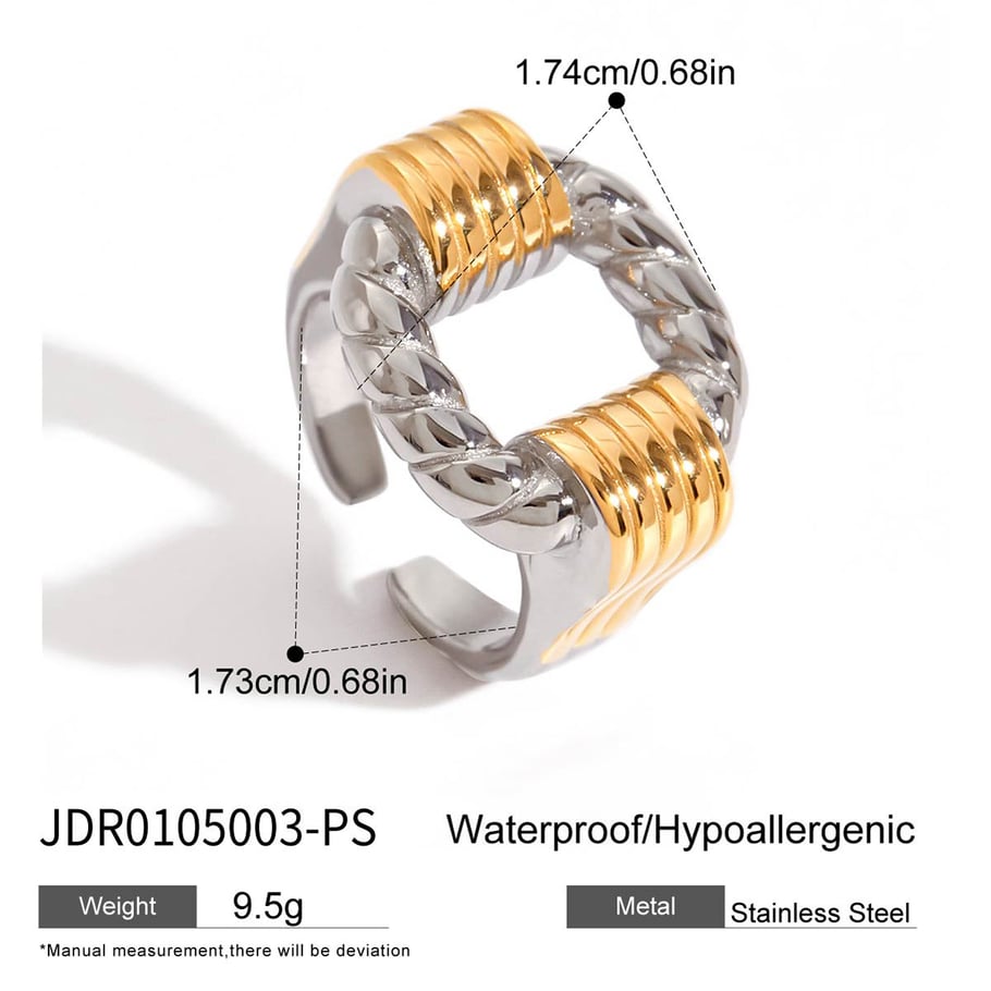 1 stuk moderne rechthoekige roestvrijstalen statement ringen in goudkleur Afbeelding2