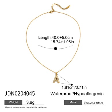 Collar con colgante de letra clásica de acero inoxidable color dorado para mujer, 1 pieza h5 Imagen2