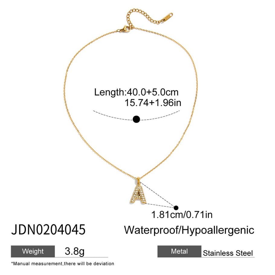Collar con colgante de letra clásica de acero inoxidable color dorado para mujer, 1 pieza Imagen2