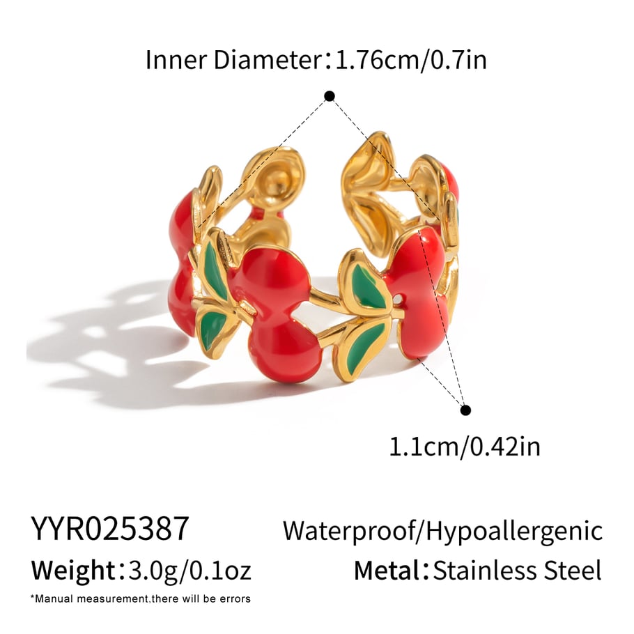 Anelli statement color oro in acciaio inossidabile con ciliegia dolce, serie romantica, 1 pezzo 