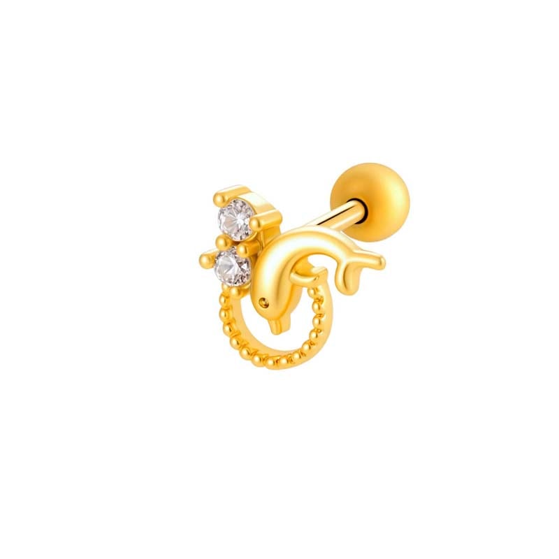 1 Piece Copper Gold Color Zircon Piercing Earring 