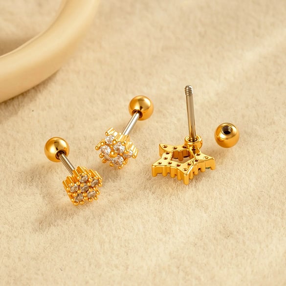 1 Piece Star Copper Gold Color Zircon Piercing Earring 2