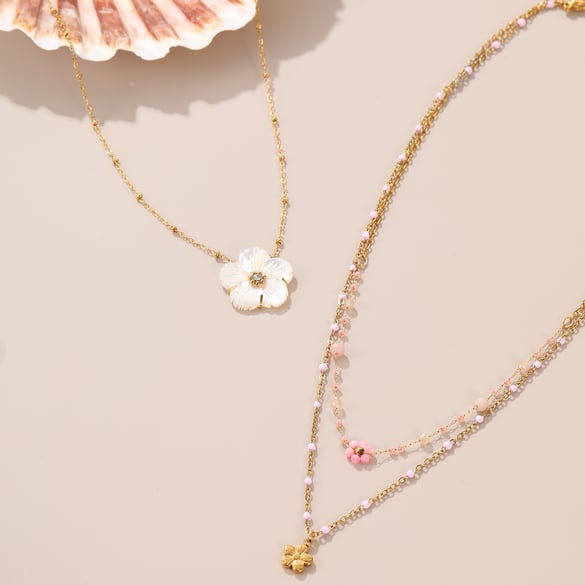 1 Piece Sweet Flower Stainless Steel Gold Color Pendant Necklace