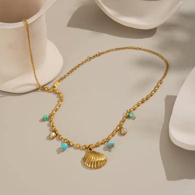 Collana con ciondolo color oro in acciaio inossidabile a forma di conchiglia, 1 pezzo h5 Immagine3