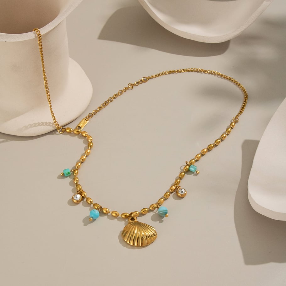 Collana con ciondolo color oro in acciaio inossidabile a forma di conchiglia, 1 pezzo Immagine3