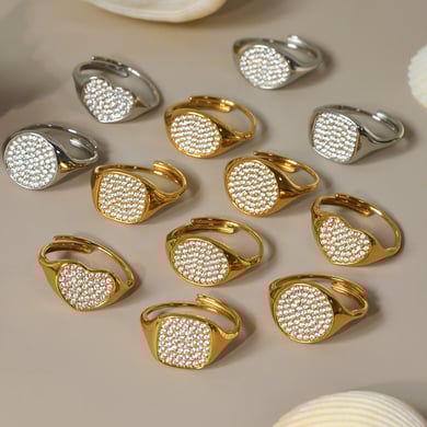 1 pezzo di anello da donna in acciaio inossidabile con zirconi e pietre preziose, stile geometrico minimalista h5 Immagine2