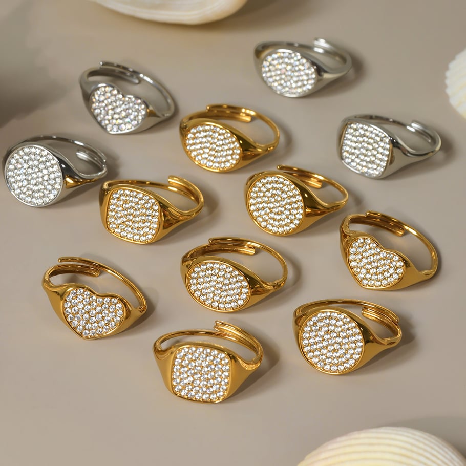 1 pezzo di anello da donna in acciaio inossidabile con zirconi e pietre preziose, stile geometrico minimalista Immagine2