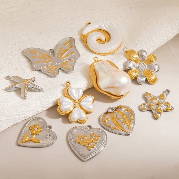 Pendentif cœur en acier inoxydable de couleurs mélangées, 1 pièce