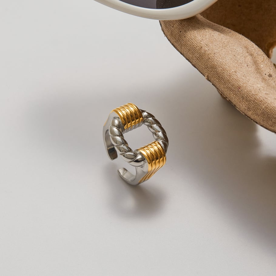 1 stuk moderne rechthoekige roestvrijstalen statement ringen in goudkleur Afbeelding5