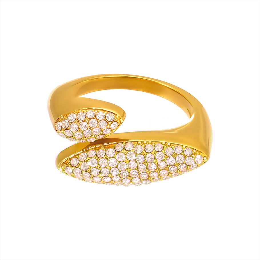 1 pezzo di anelli da donna in acciaio inossidabile di lusso con zirconi color oro 