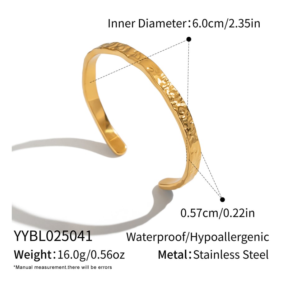Bracciale rigido color oro in acciaio inossidabile con motivo a martello, 1 pezzo 