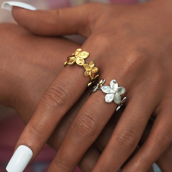 1 Stück einfache, elegante Blumenringe aus Edelstahl in Goldfarbe