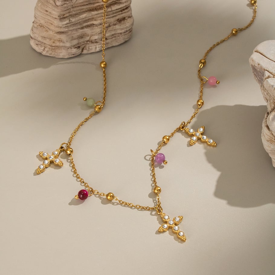 1 pezzo di collana con ciondolo a croce in acciaio inossidabile, elegante e lussuoso, da donna Immagine5