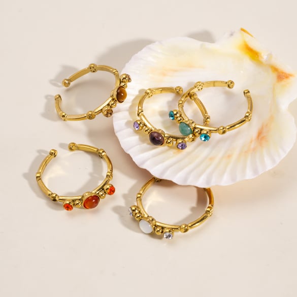 1 Pair Simple Series Retro Irregular Shape Stainless Steel Women's Gemstone Rings