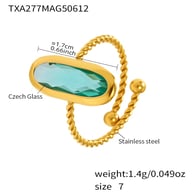 TXA277-Golden Light Green Glass Stone Ring/No.7 Picture6