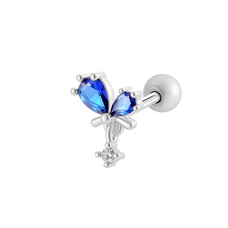 1 Piece Delicate Butterfly Copper Gold Color Zircon Piercings Earrings