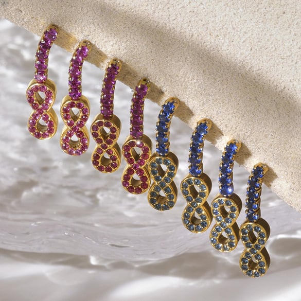 1 Pair Luxurious Infinity Shape Stainless Steel Gold Color Zircon Women's Stud Earrings