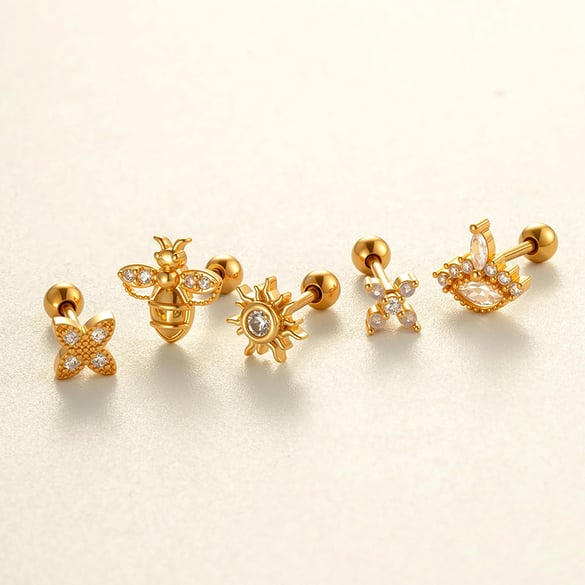 1 stuk koperen gouden zirkoon piercing oorbel