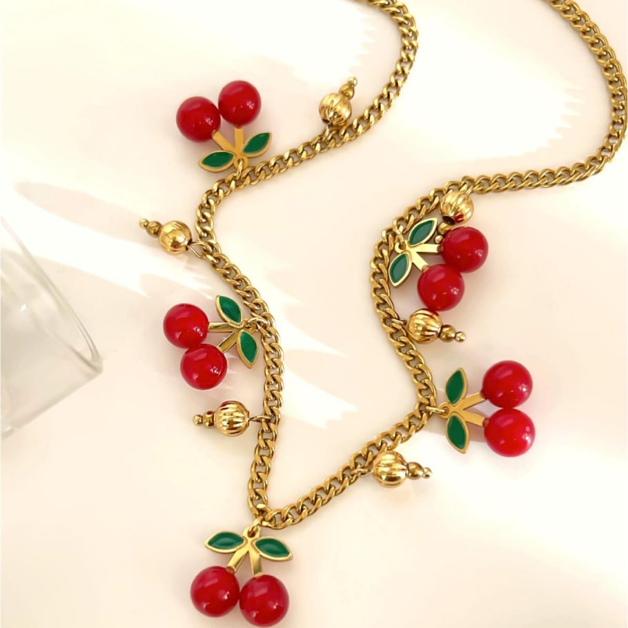 Collana con ciondolo a forma di ciliegia in acrilico, 1 pezzo Immagine5
