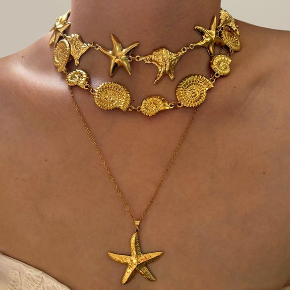1 Piece Starfish Stainless Steel Gold Color Pendant Necklace