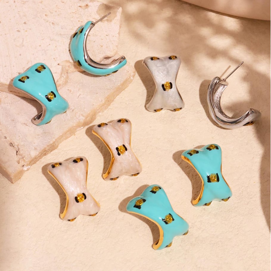 1 Pair Colorful Irregular Shape Stainless Steel Gold Color Women's Stud Earrings Picture7