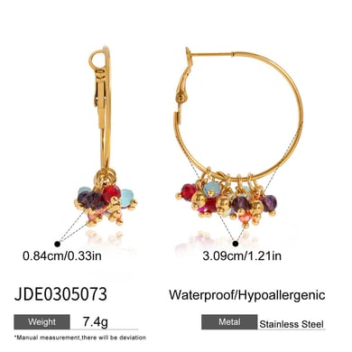 1 paire de boucles d&#39;oreilles créoles pour femme, série luxueuse, perles polychromes, en acier inoxydable couleur or h5 Image2