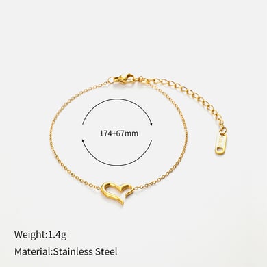 1 Piece Simple Heart Stainless Steel  Gold Color Charm Bracelet h5 Picture2