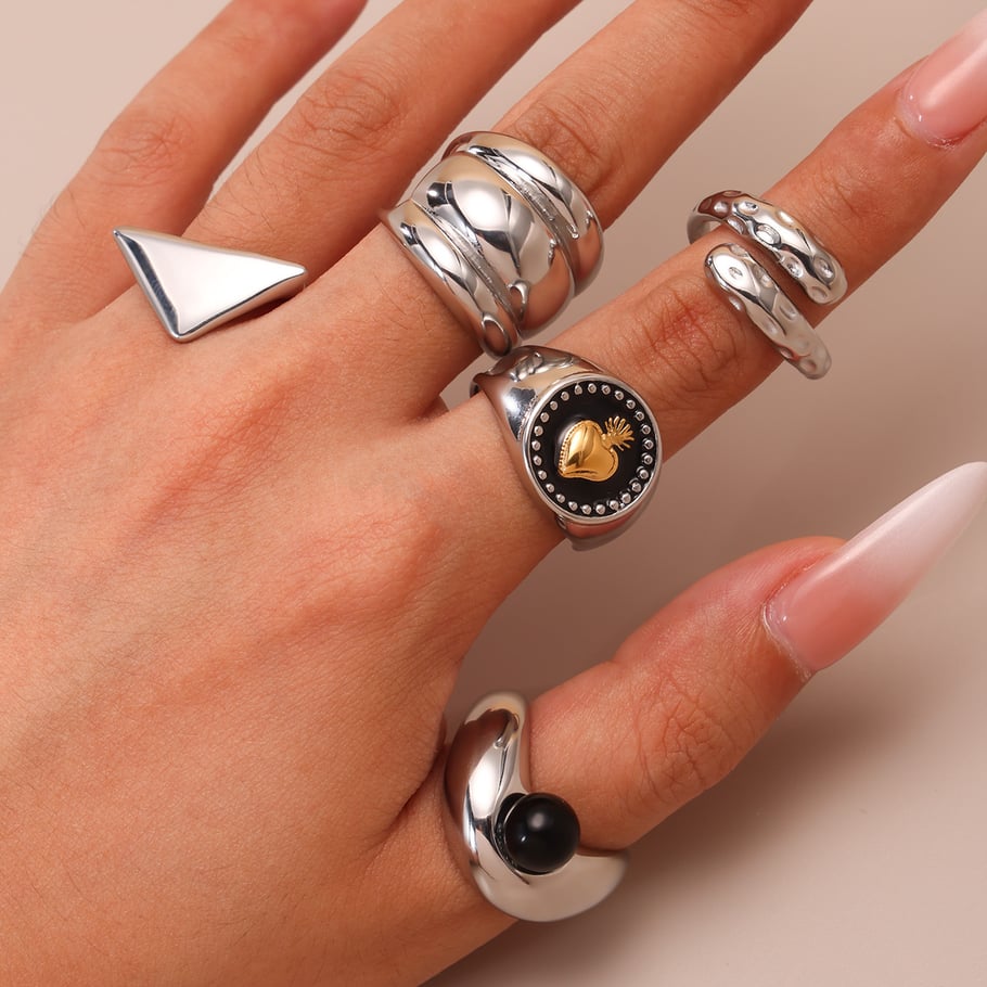 1 Piece Classic Irregular Shape Stainless Steel Gold Color Statement Rings Picture3