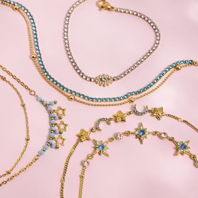 1 pulsera elegante con dije de estrella de acero inoxidable color dorado para mujer h5 Imagen5