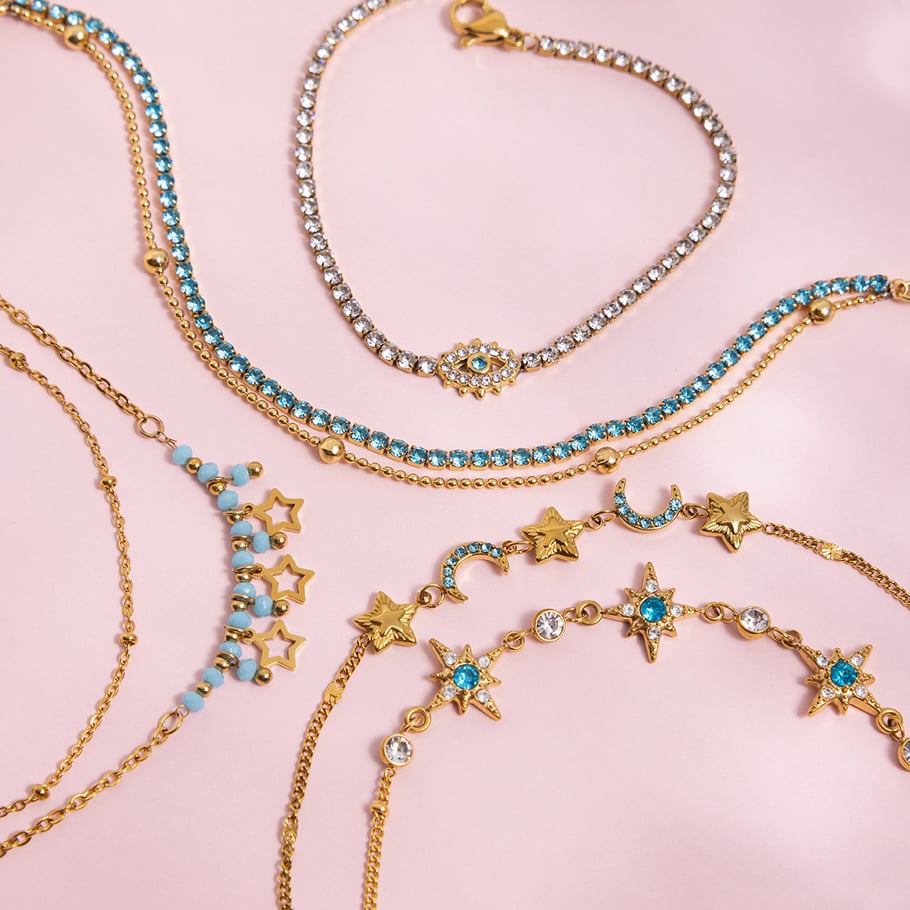 1 pulsera elegante con dije de estrella de acero inoxidable color dorado para mujer Imagen5