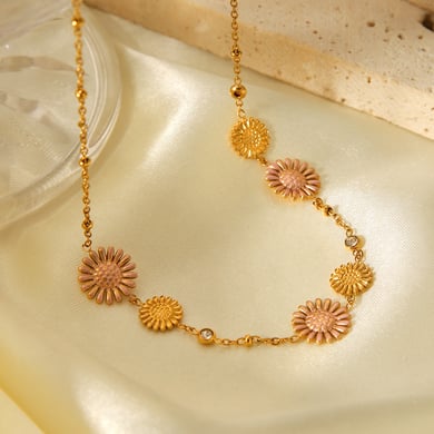 1 Stück Damen-Kettenhalsketten aus Edelstahl mit täglicher Blume h5 Bild4