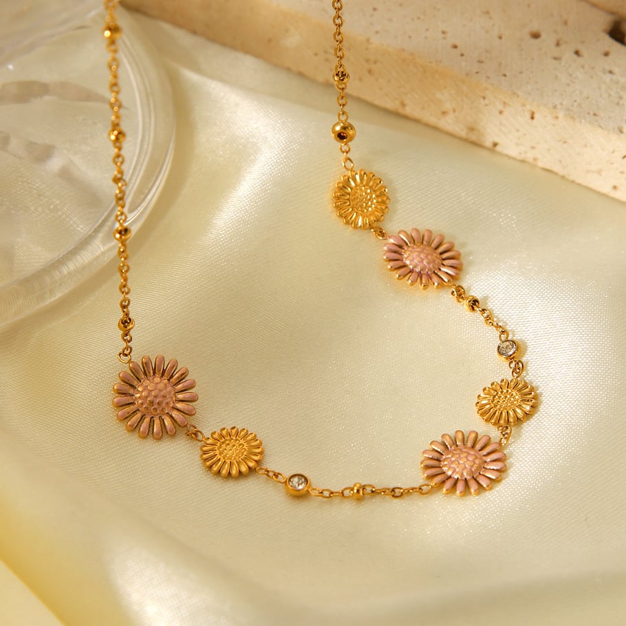 Collier chaîne en acier inoxydable pour femme, motif fleur, 1 pièce h5Image4