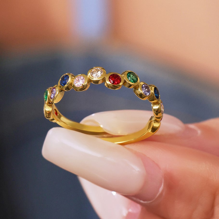 1 pezzo squisito anello da donna in acciaio inossidabile color oro con zirconi e pietre preziose Immagine4