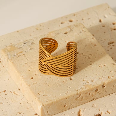1 Piece Simple Series Daily Plant Stainless Steel  Gold Color Statement Rings h5 Picture6