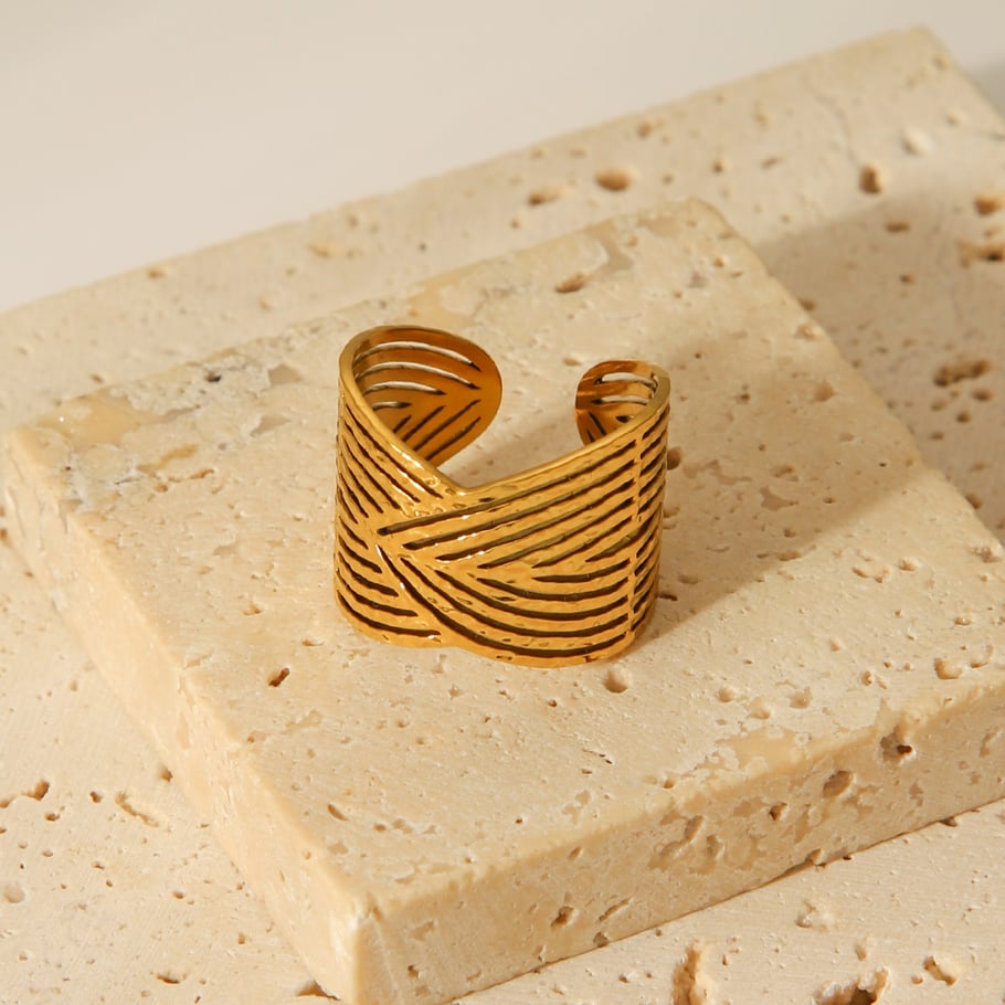 1 Piece Simple Series Daily Plant Stainless Steel  Gold Color Statement Rings Picture6