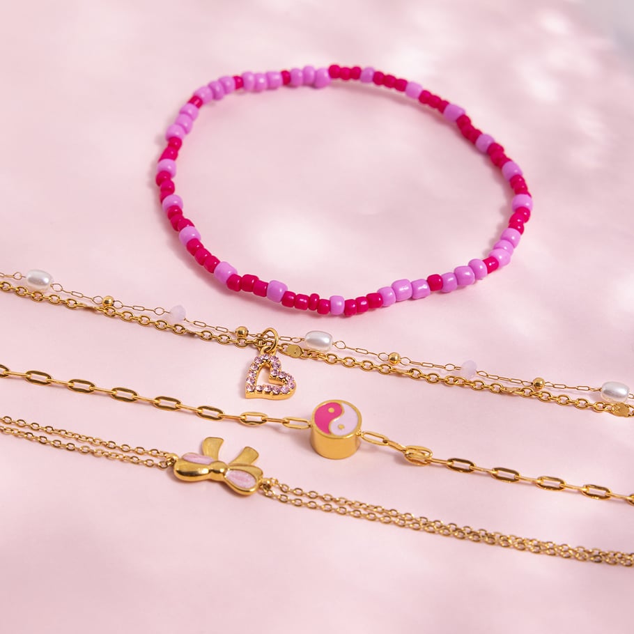 Pulseras con dijes románticos de corazón rosa de acero inoxidable color dorado para mujer, 1 pieza Imagen6