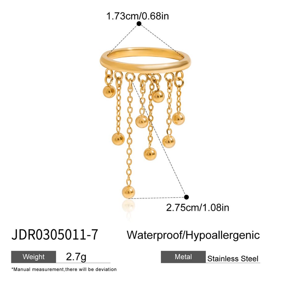 1 Piece Modern Tassel Stainless Steel Gold Color Statement Rings 